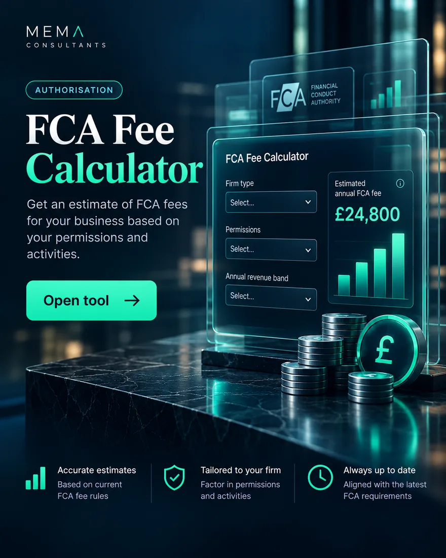 FCA Fee Calculator, free tool: Calculates FCA periodic fees, FOS levies and FSCS contributions using the official fee tables.