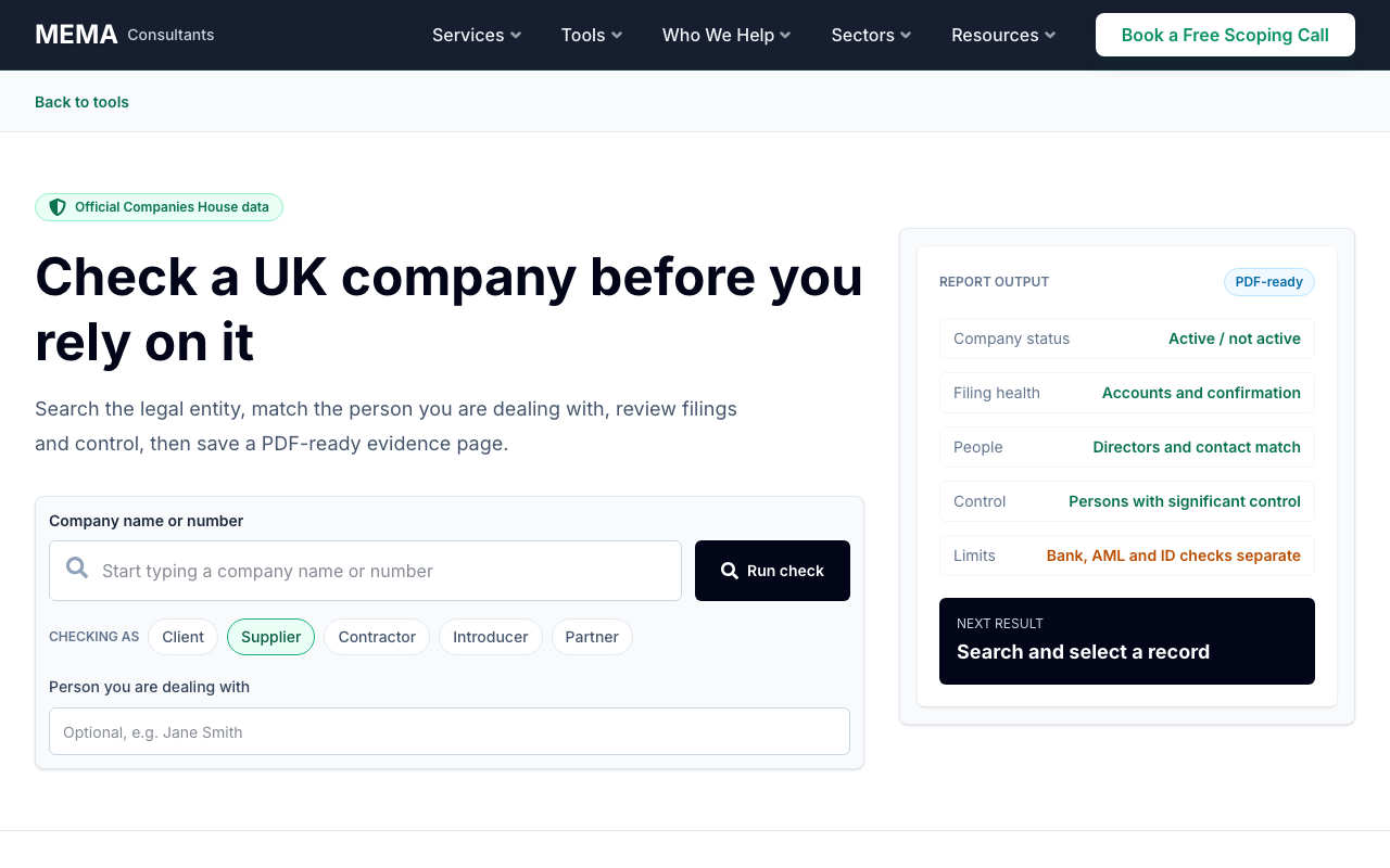 The Company Trust Check tool