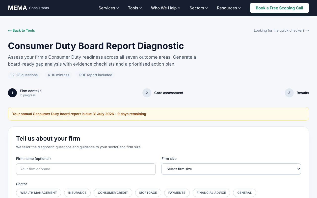 The Consumer Duty Board Report Diagnostic tool