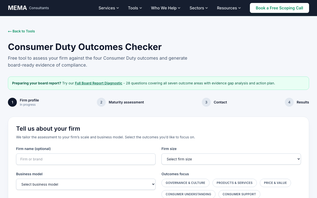 The Consumer Duty Outcomes Checker tool