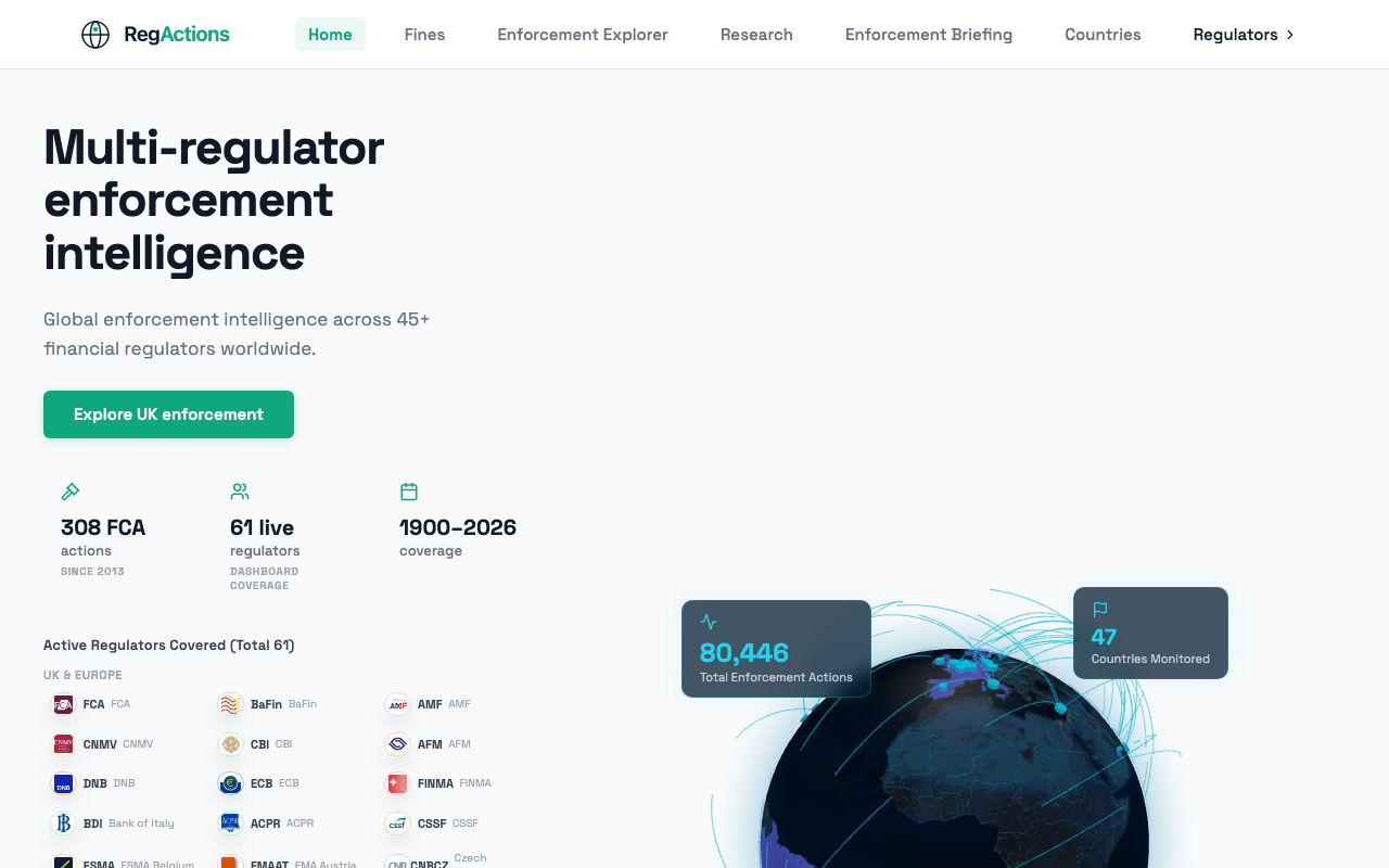 The RegActions Enforcement Database tool