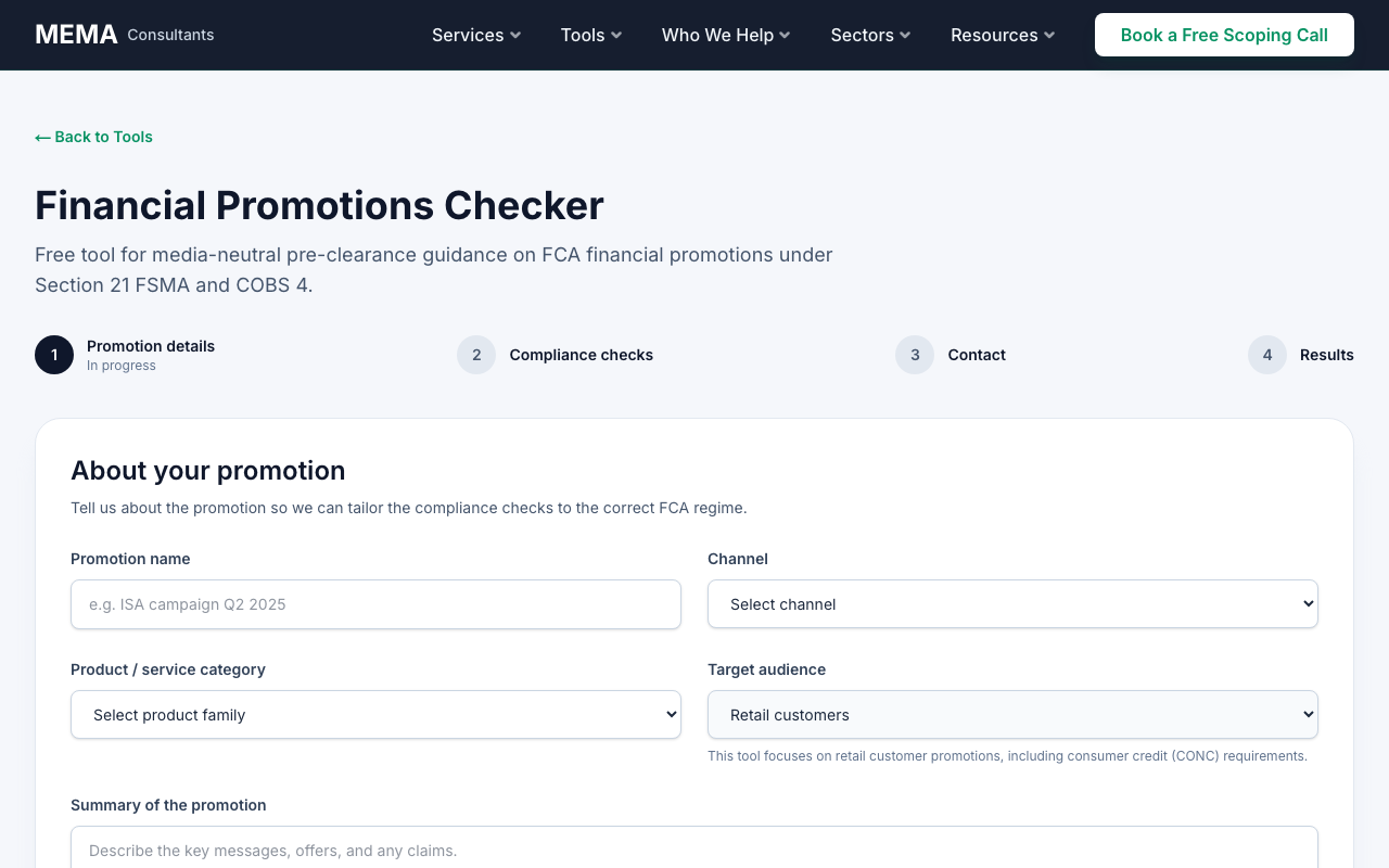 The Financial Promotions Quick Guidance tool